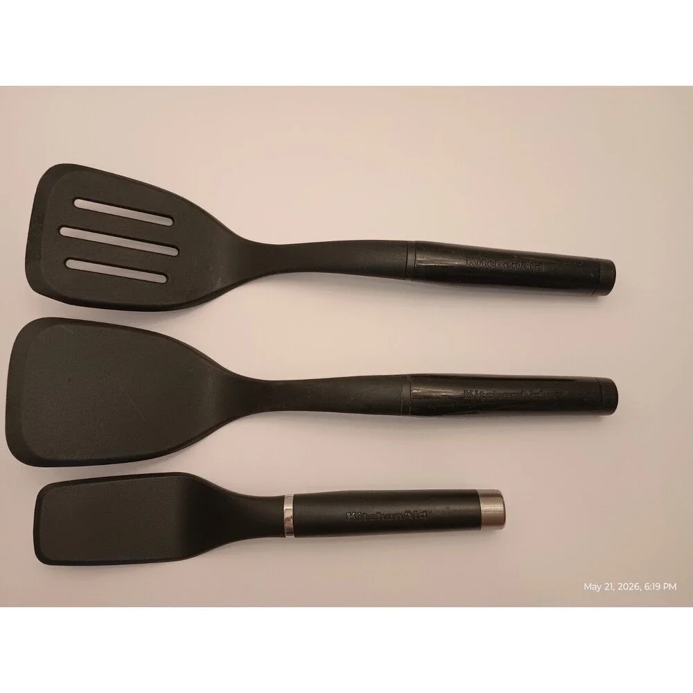 KitchenAid 3-Piece Black Utensil Set: Slotted Turner, Spatula, and Scraper